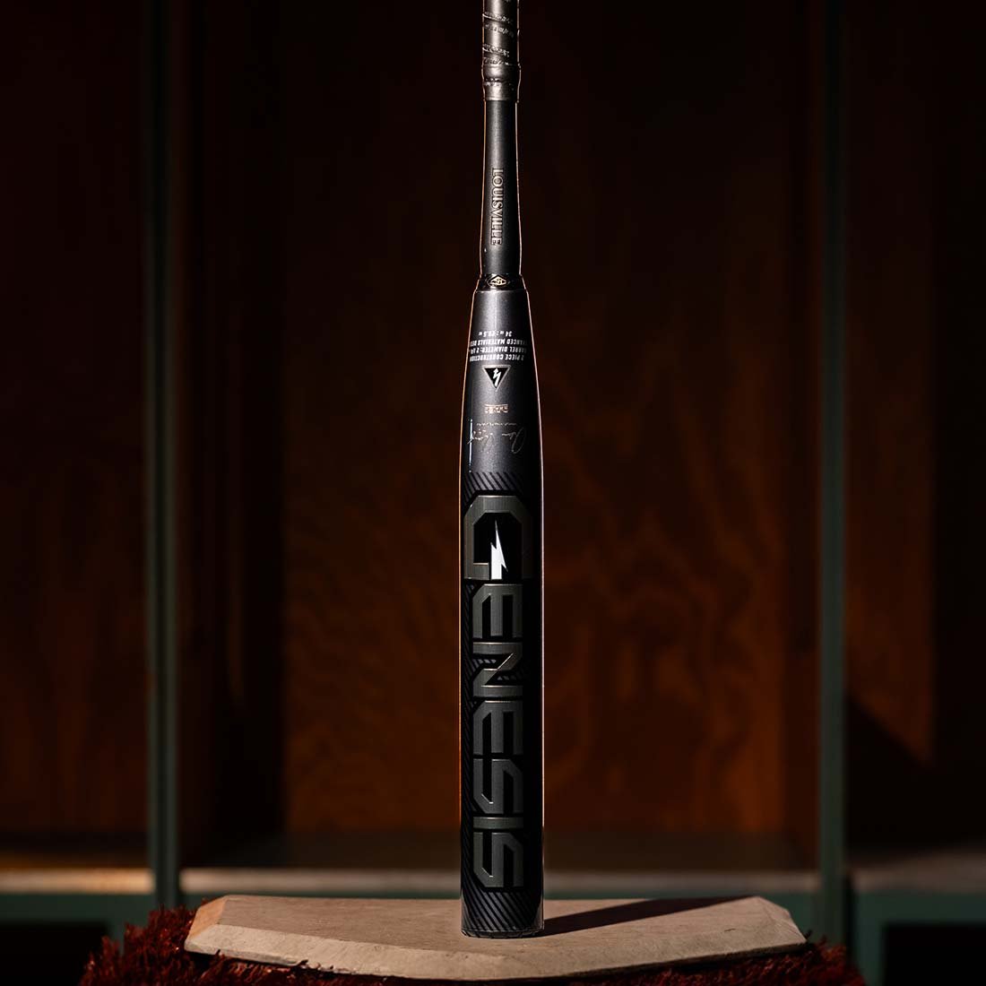 Genesis Adam Ussery barrel close up showing black finish and gold Genesis graphics