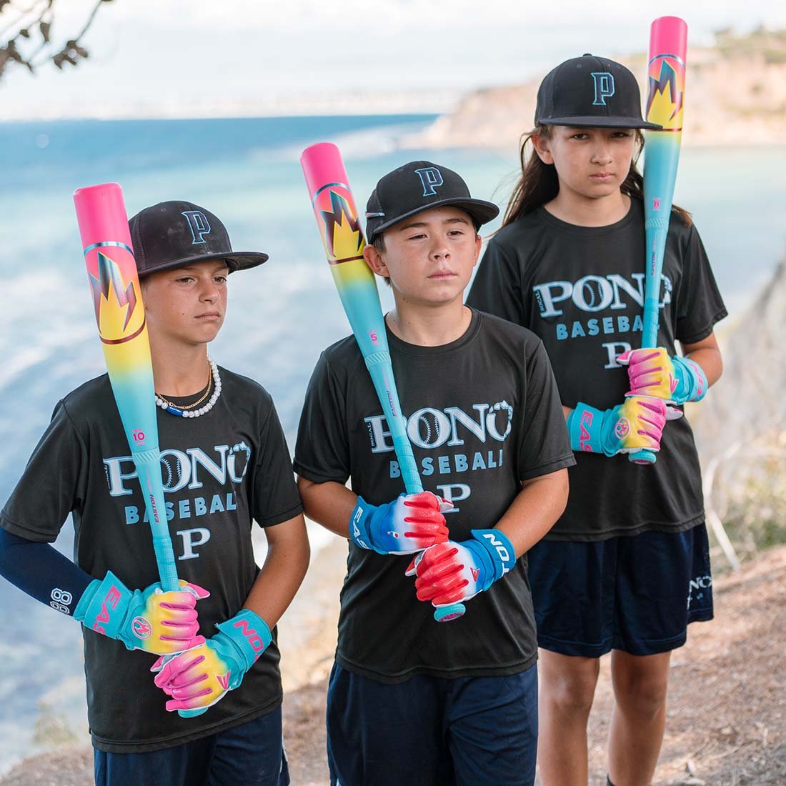 2026 Easton Hype Fire USSSA 2 3/4" Baseball Bats, one of each size being held by a baseball player