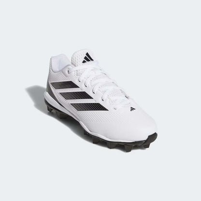 White adidas Adizero Impact 2.0 Kids Molded Cleats top view on white cleats