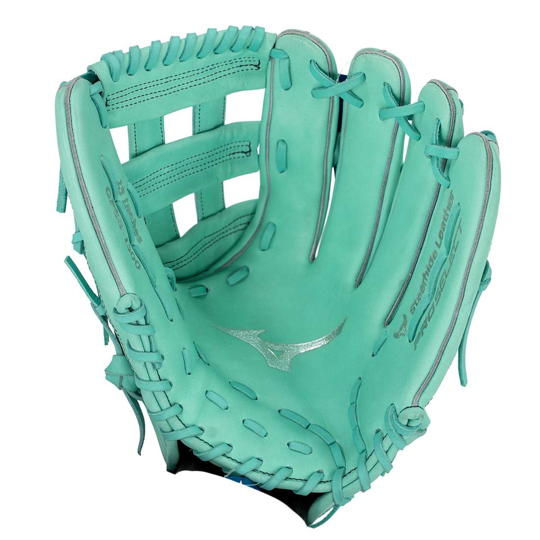 mizuno pro select 13 inch slowpitch glove teal h web steerhide leather