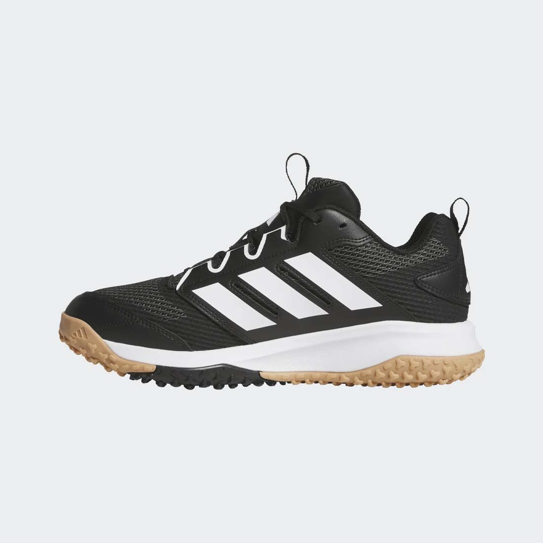 Black Side view of adidas adizero dgt turf trainer baseball shoes white black gum outsole lightstrike cushioning