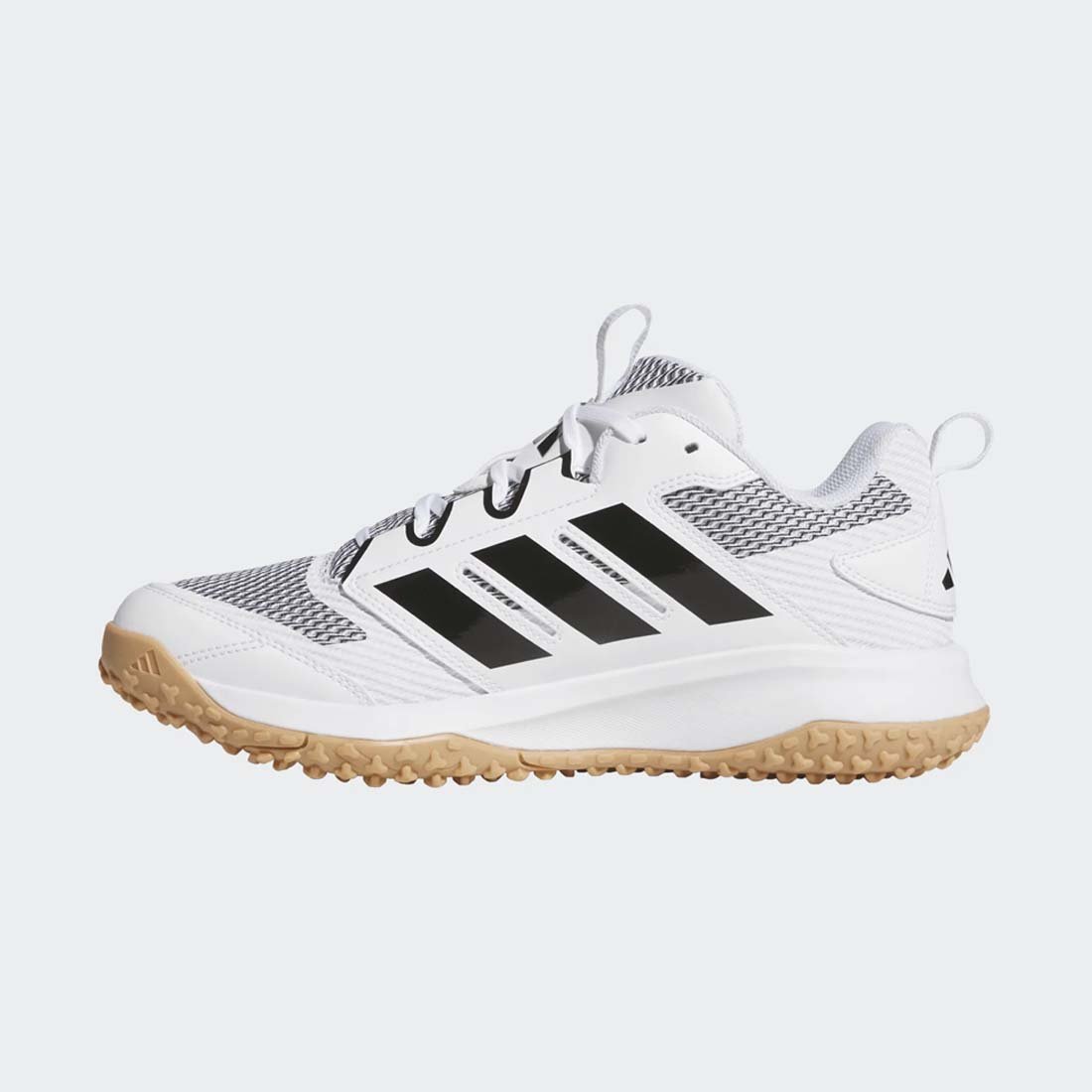 White side view of adidas adizero dgt turf trainer baseball shoes white black gum outsole lightstrike cushioning